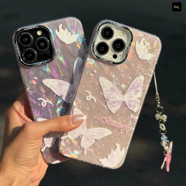 قاب گوشی پروانه ای یخی صورتی آیفون(همراه بند) - سامسونگ - شیائومی(Icy Butterfly Pinky) (LP520)
