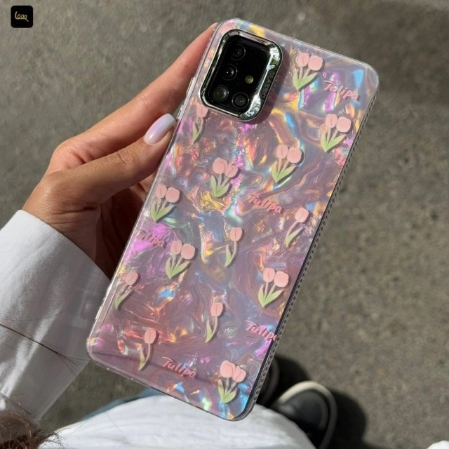 قاب گوشی لاله یخی صدفی با زمینه صورتی(icy Tulip) (LP564)
