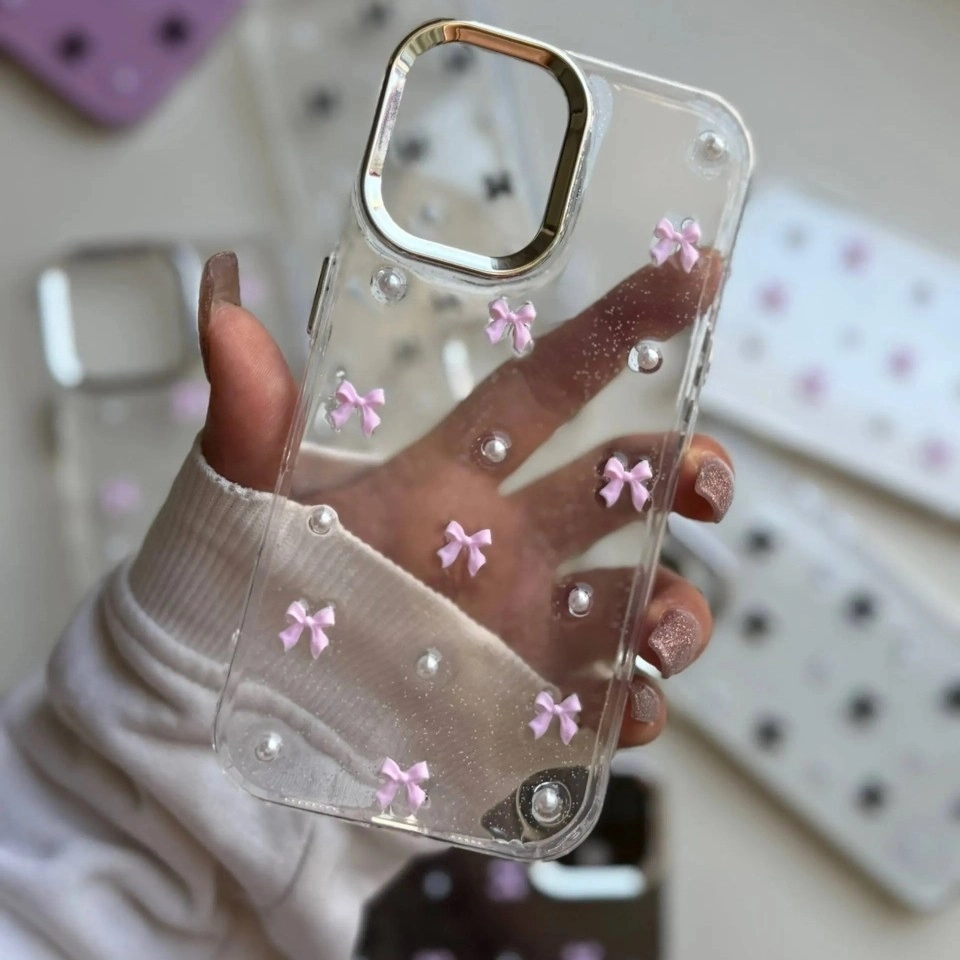 قاب گوشی پاپیون اکلیلی صورتی (Bowtie Pink Clear) (LP568)