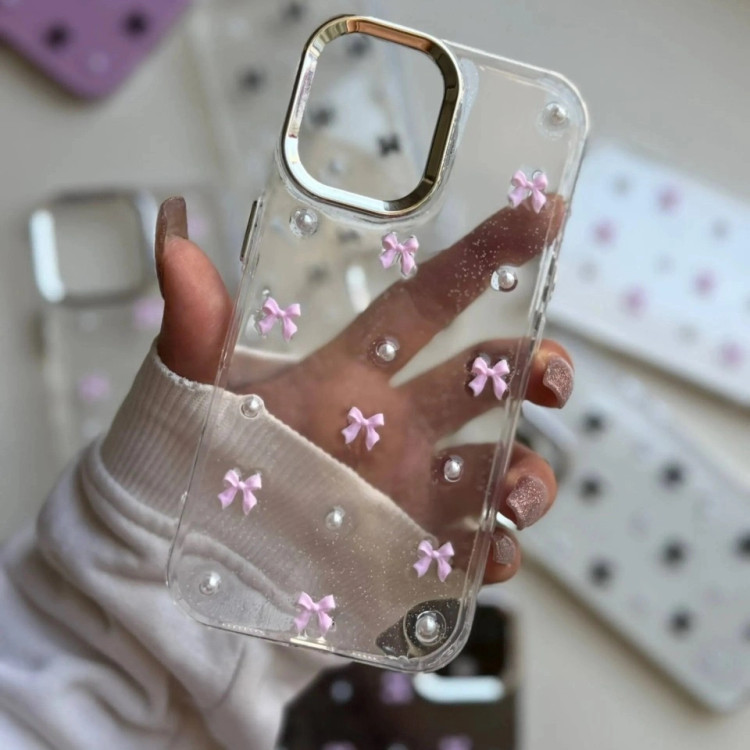 قاب گوشی پاپیون اکلیلی صورتی (Bowtie Pink Clear) (LP568)