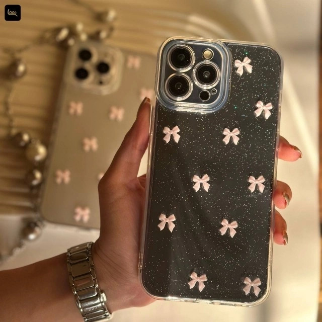 قاب گوشی پاپیون اکلیلی صورتی محافظ لنزدار ( Bowtie Pink Clear) (LP569)
