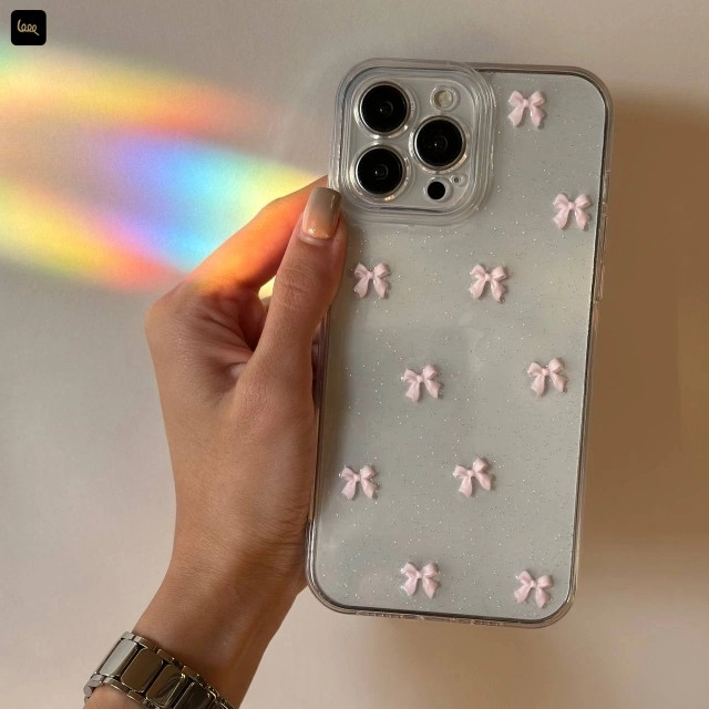 قاب گوشی پاپیون اکلیلی صورتی محافظ لنزدار ( Bowtie Pink Clear) (LP569)