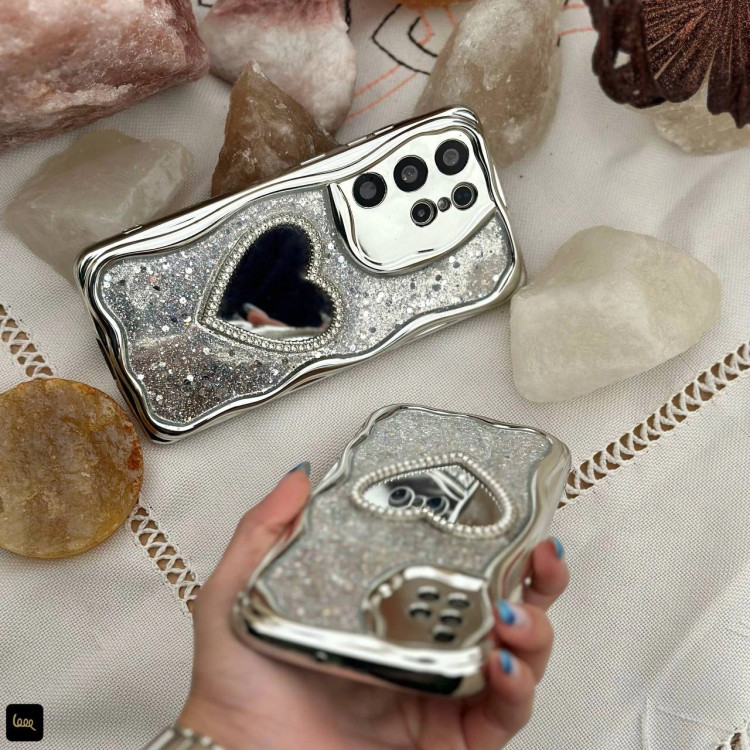 قاب سامسونگ قلبی گلیتری آینهای Chrome Heart Glitter (LP600)